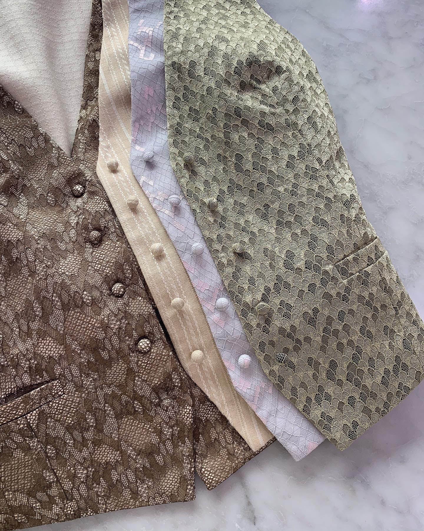Olive Mermaid Scale Lace Button-up Waistcoat