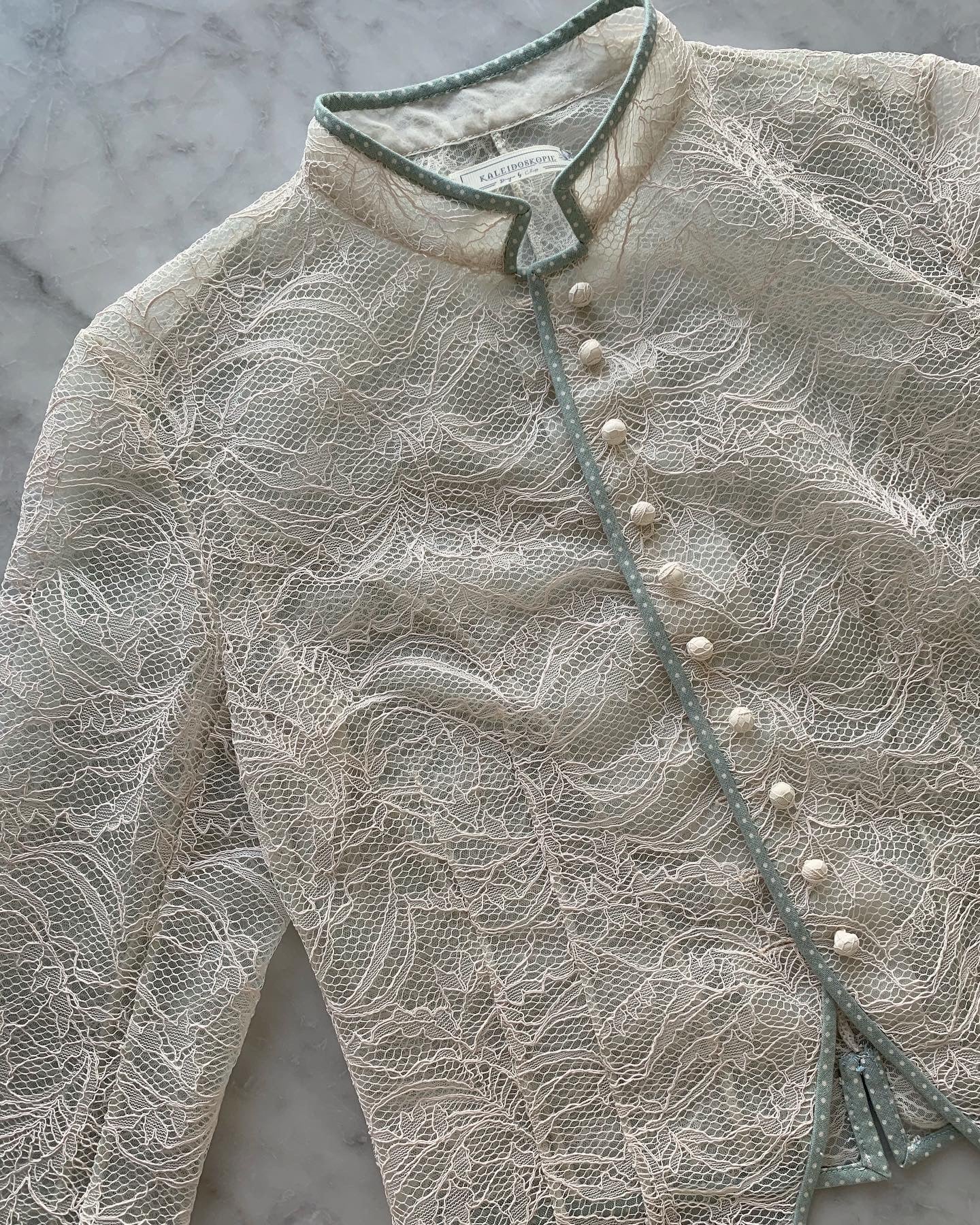 Stand Collar Pastel Green x Cream Lace Jacket