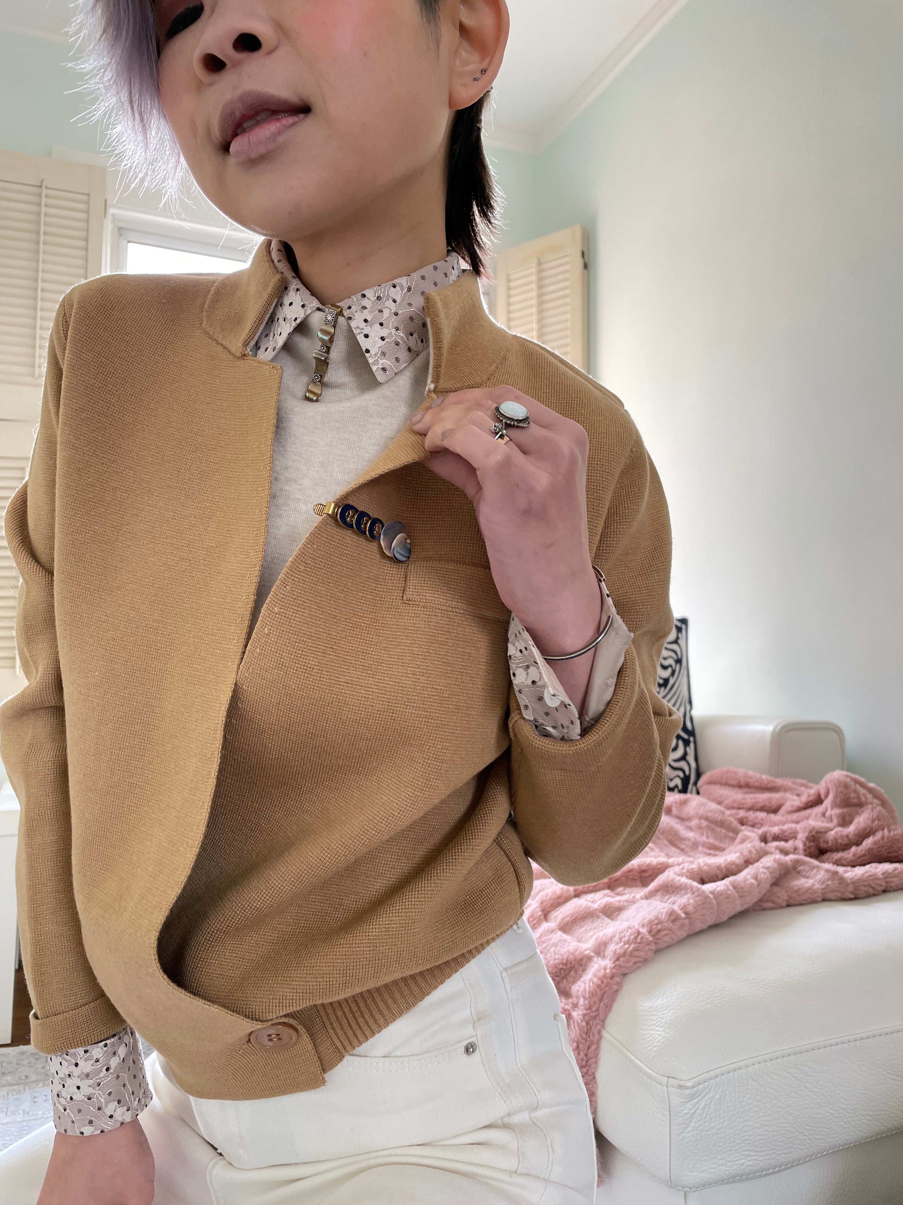 Tan Knit Jacket Midi Skirt Set HKD 1120