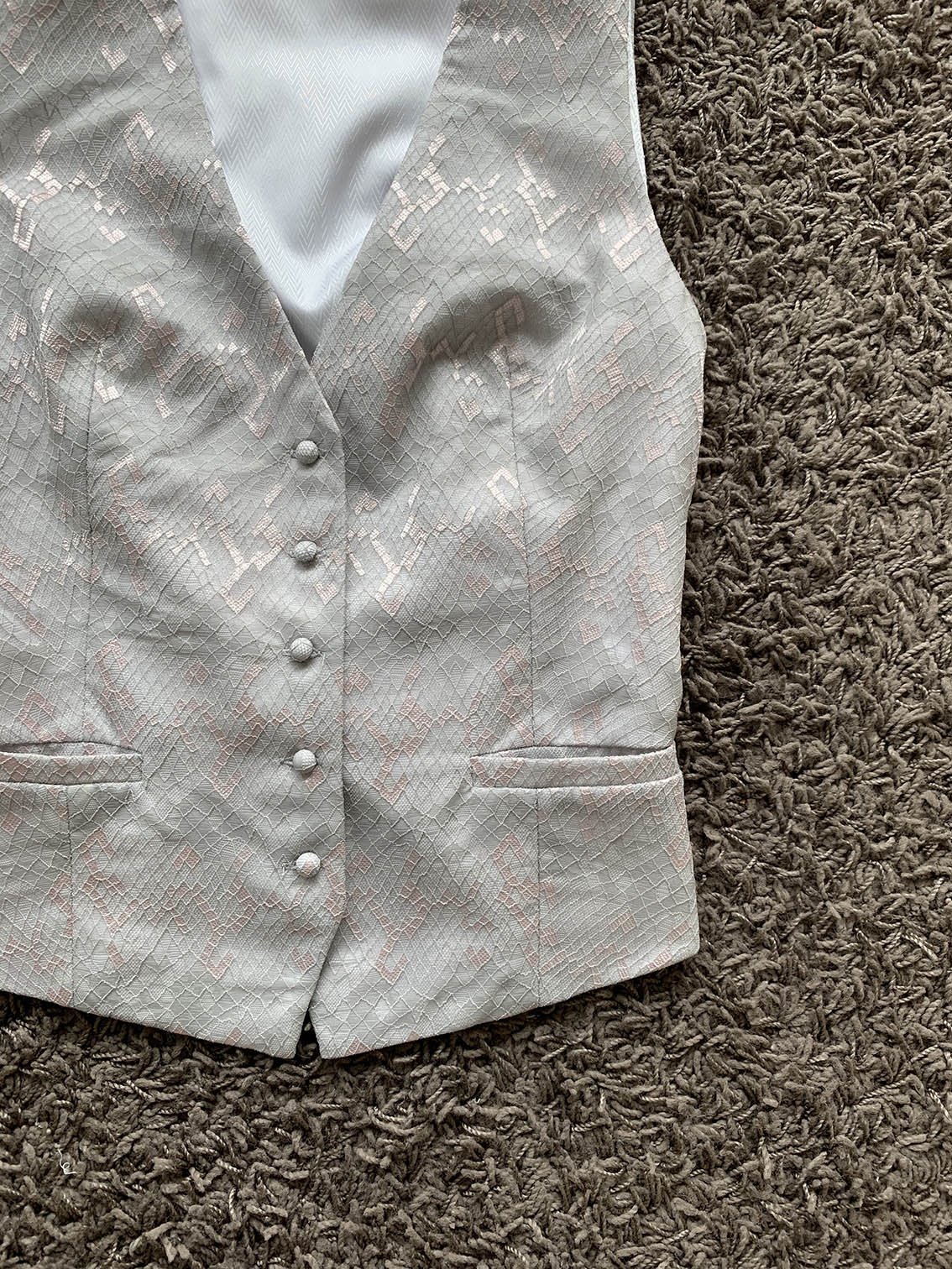 Silvery Off-white Mermaid Scale Lace Button-up Waistcoat