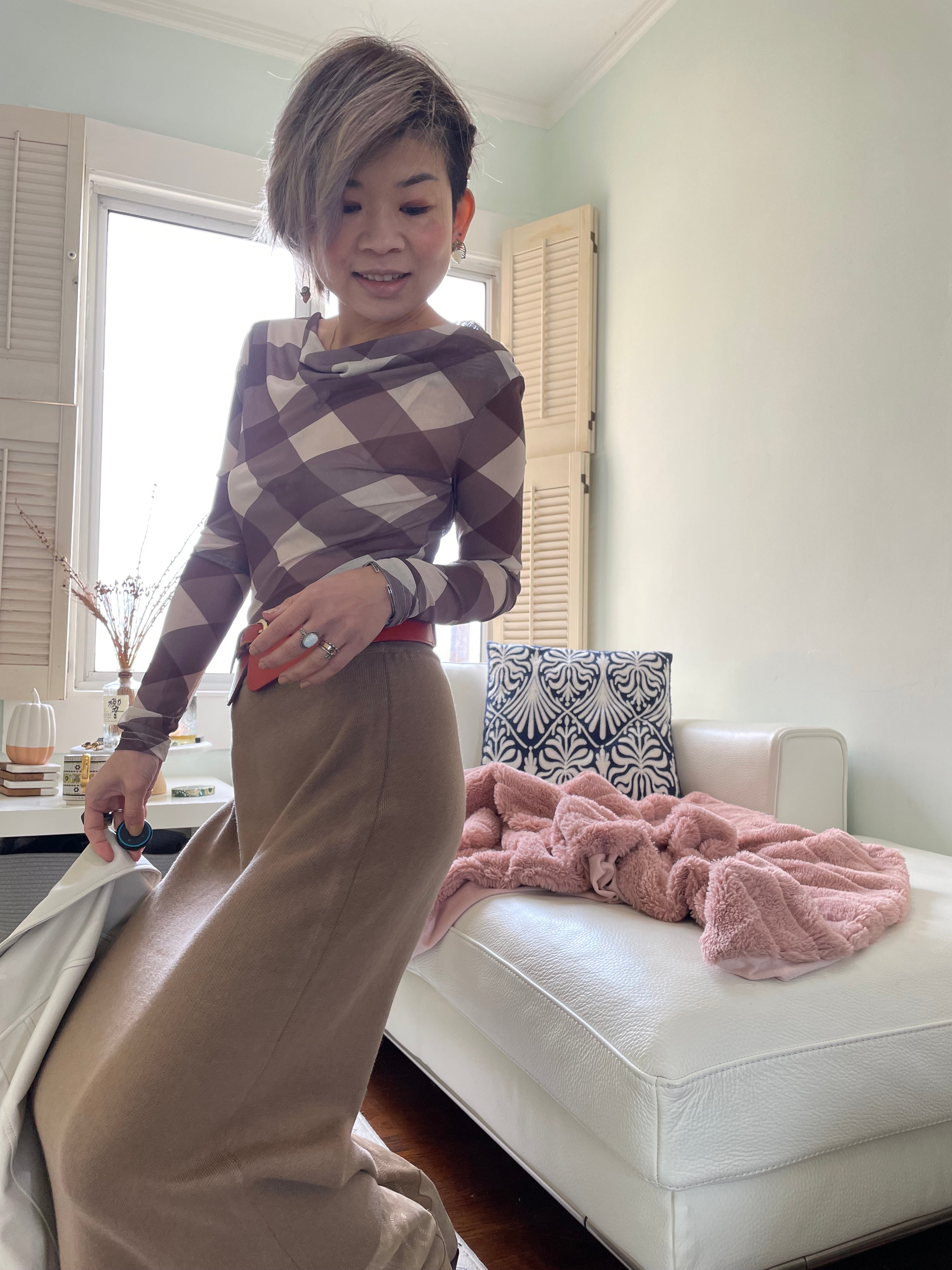 Tan Pencil Skirt in Crepe Knit 590HKD