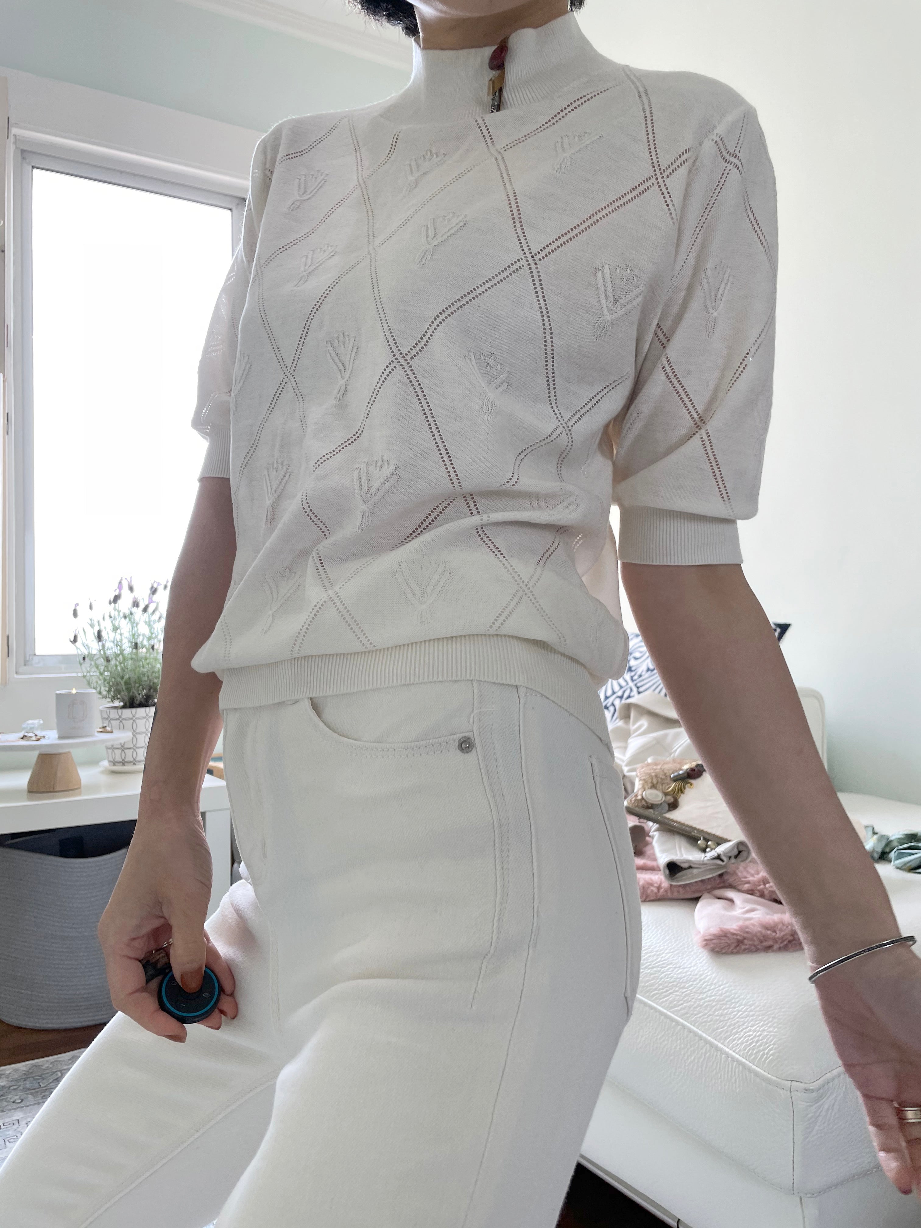 Copy of Jacquard Knit with Button Detail backing (white) 590 HKD