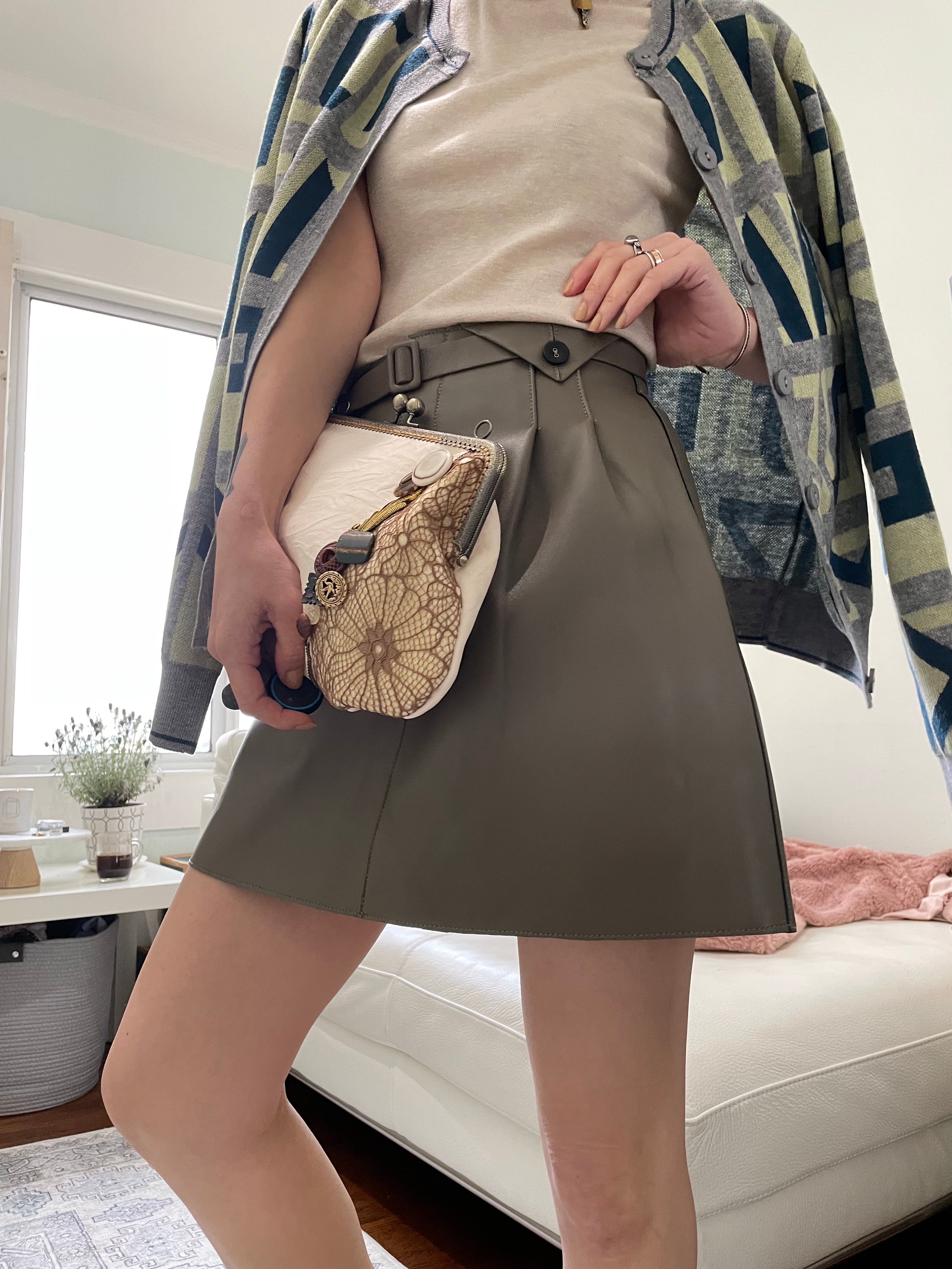 Genuine Leather Olive grey Bubble Skirt 1180HKD