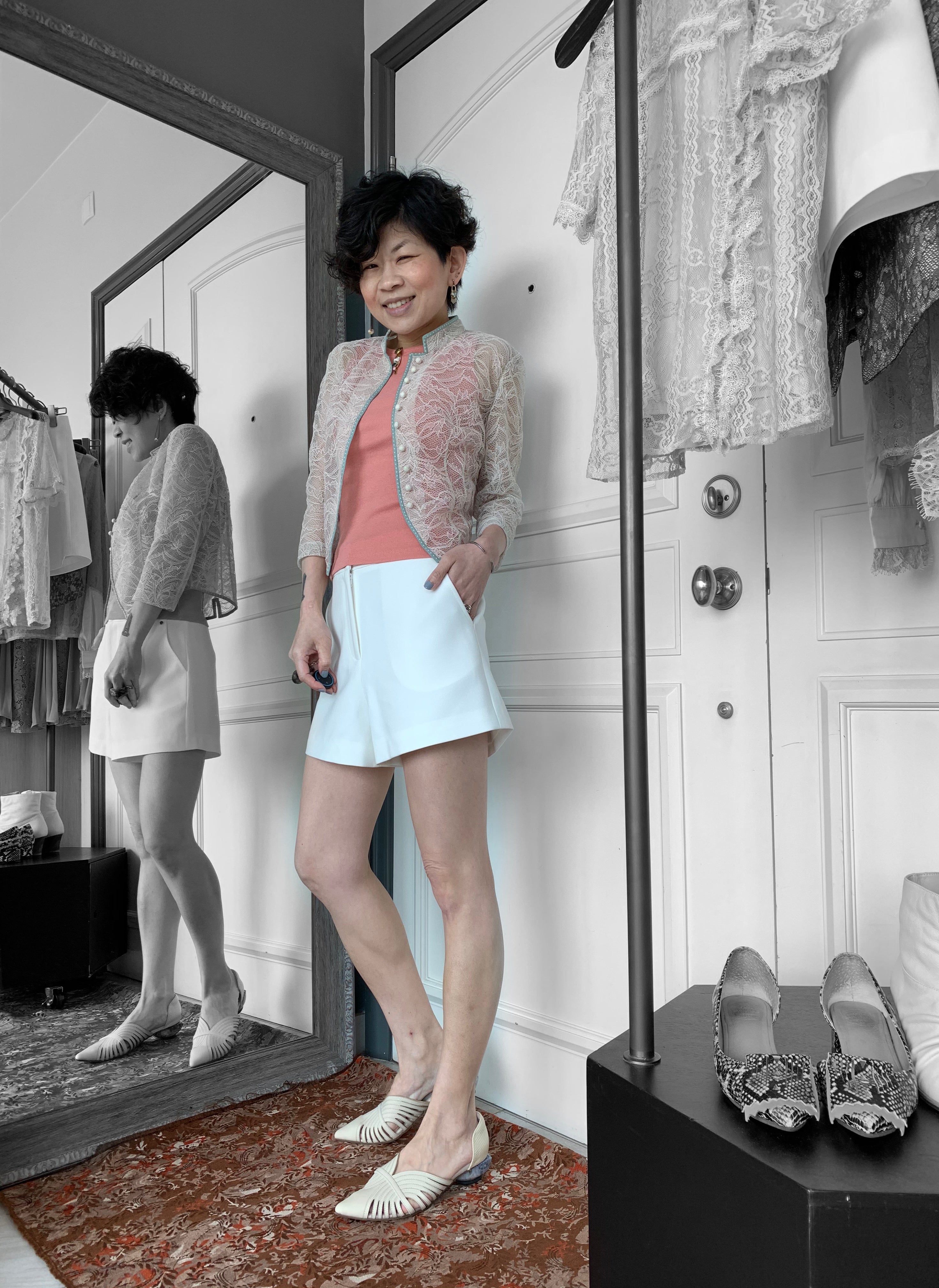 Stand Collar Pastel Green x Cream Lace Jacket